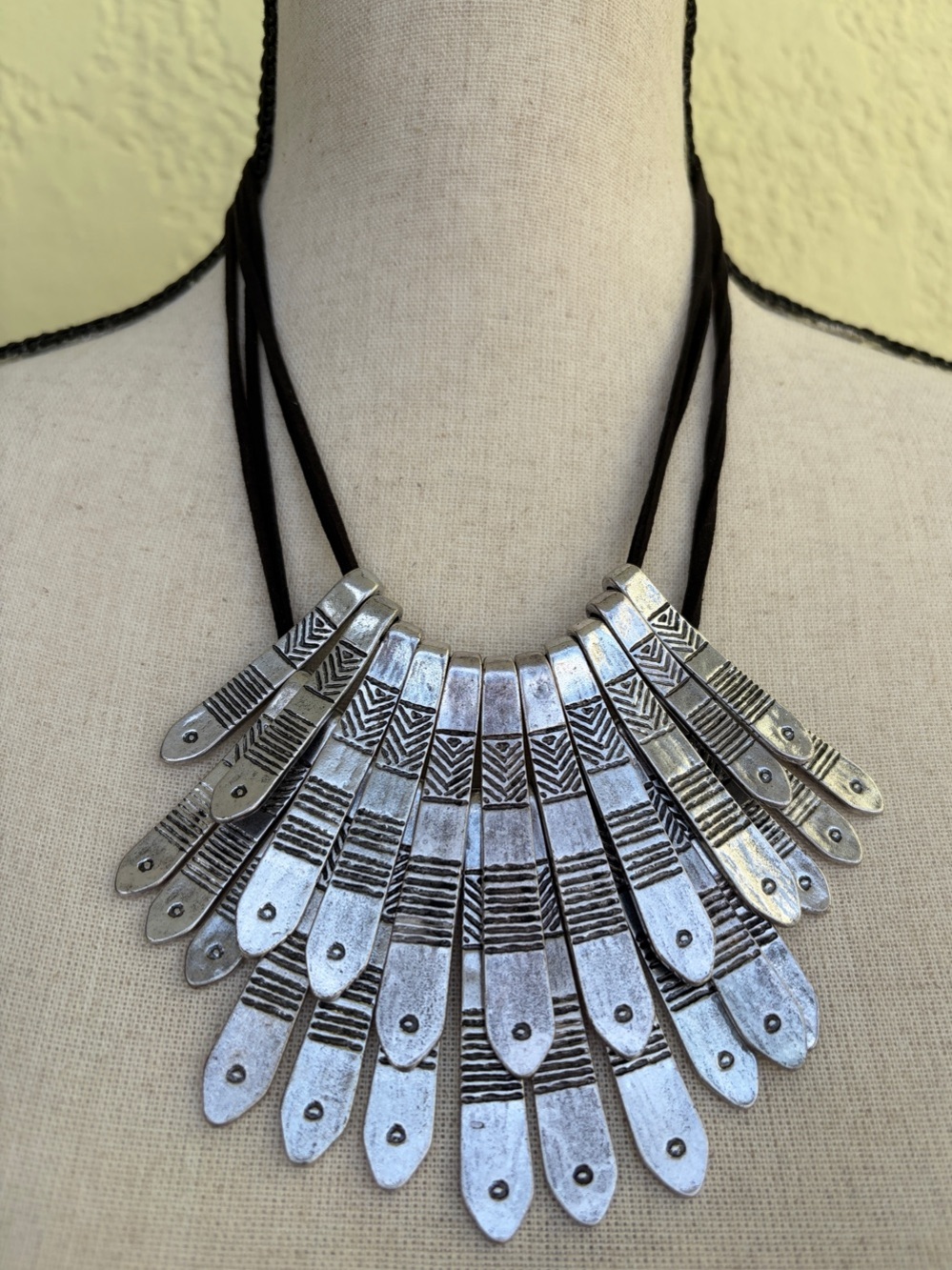 Chico's Silver-Tone Layered Fan Pendant Necklace